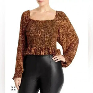 WAYF Jackie Animal Print Smocked Top - Size 3XL - NWT